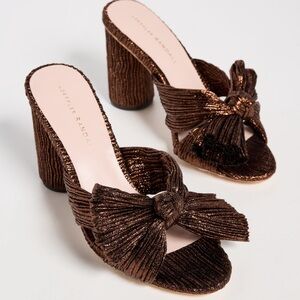 Loeffler Randall Mocha Penny Pleated Knott Mules NWT 7